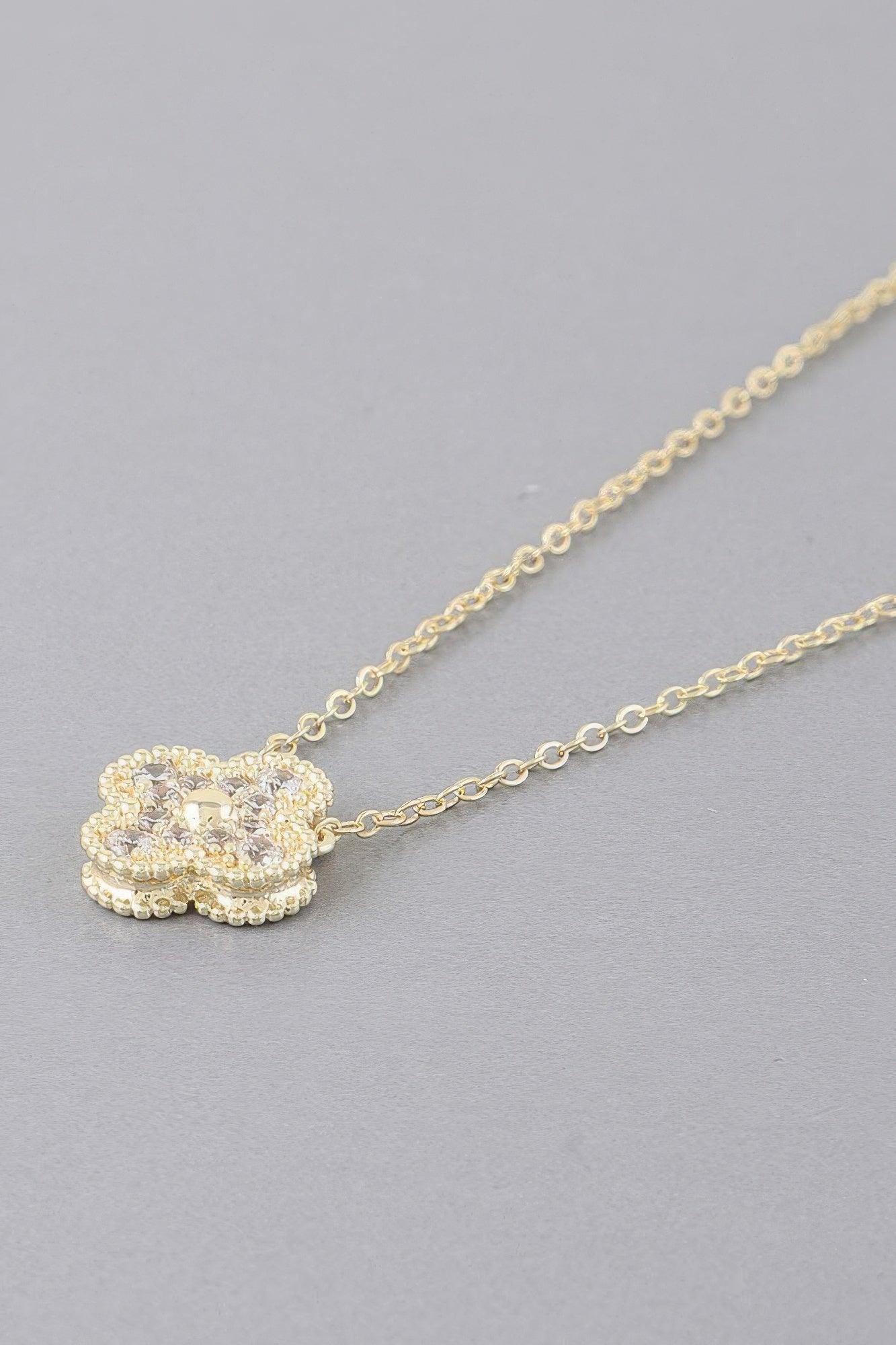 Bejeweled Clover Pendant Necklace - Clothes For Her Online Store