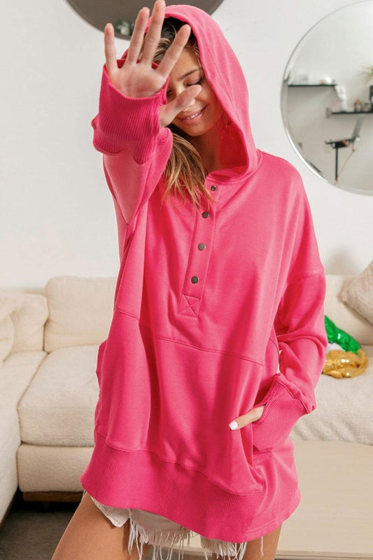 BiBi Half Snap Thumbhole Long Sleeve Hoodie - Clothes For Her Online Store