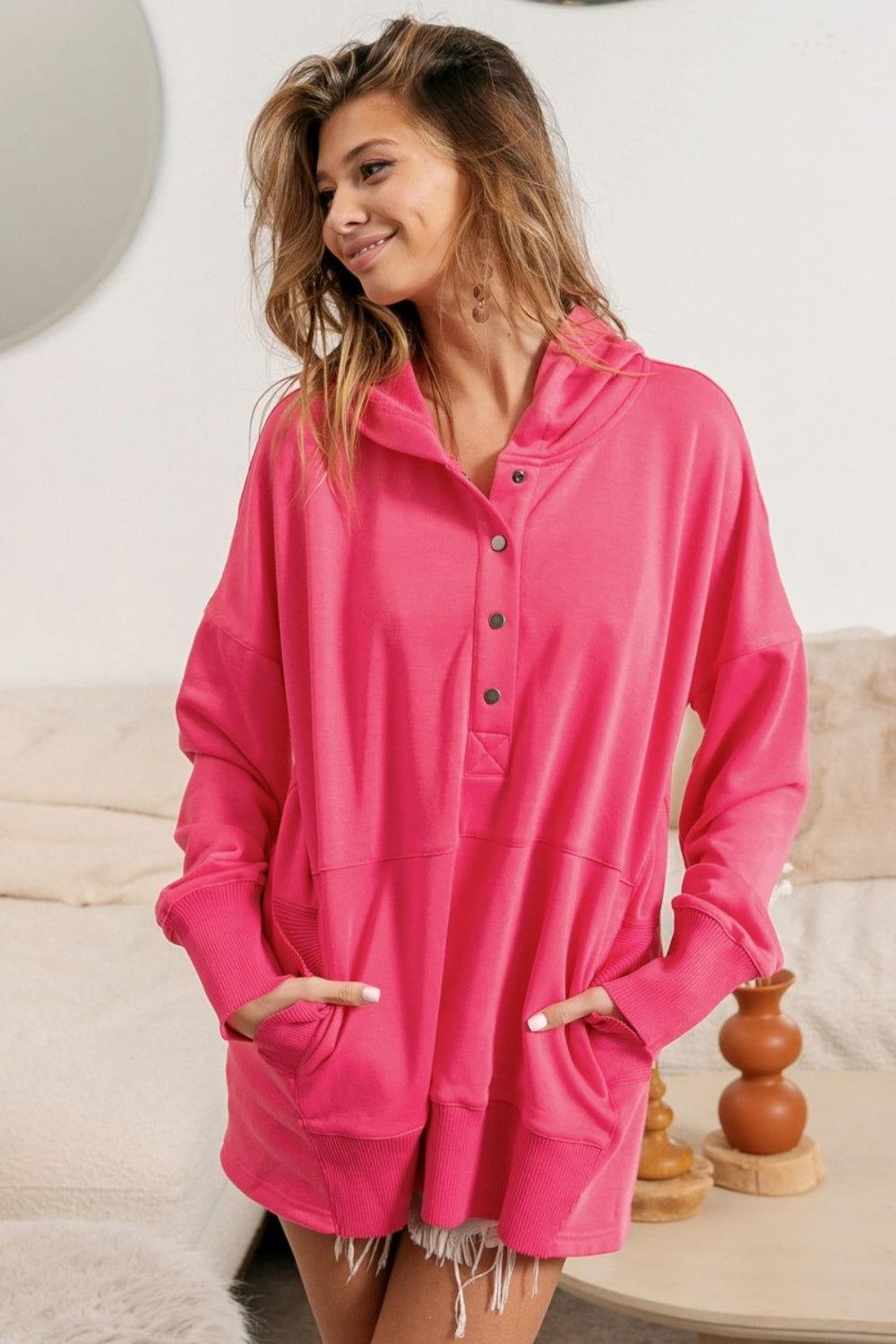 BiBi Half Snap Thumbhole Long Sleeve Hoodie - Clothes For Her Online Store