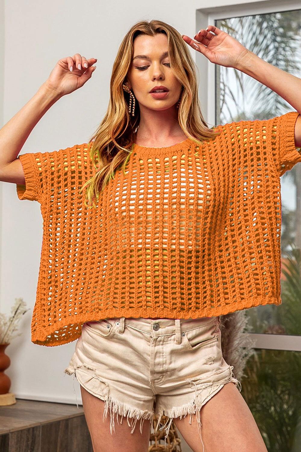 BiBi Hollowed Out Short Sleeve Knit Cover Up - Clothes For Her Online Store