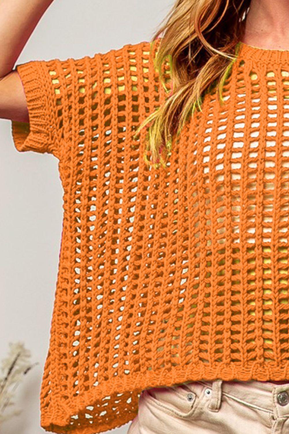 BiBi Hollowed Out Short Sleeve Knit Cover Up - Clothes For Her Online Store