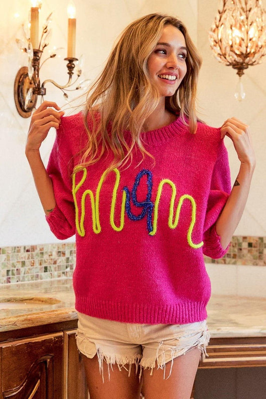 BiBi MOM Contrast Round Neck Sweater - Clothes For Her Online Store