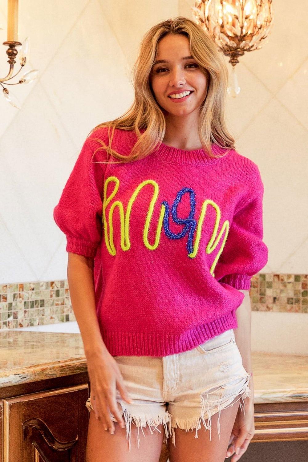 BiBi MOM Contrast Round Neck Sweater - Clothes For Her Online Store