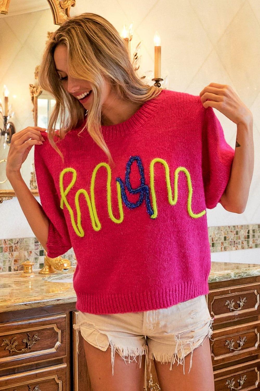 BiBi MOM Contrast Round Neck Sweater - Clothes For Her Online Store
