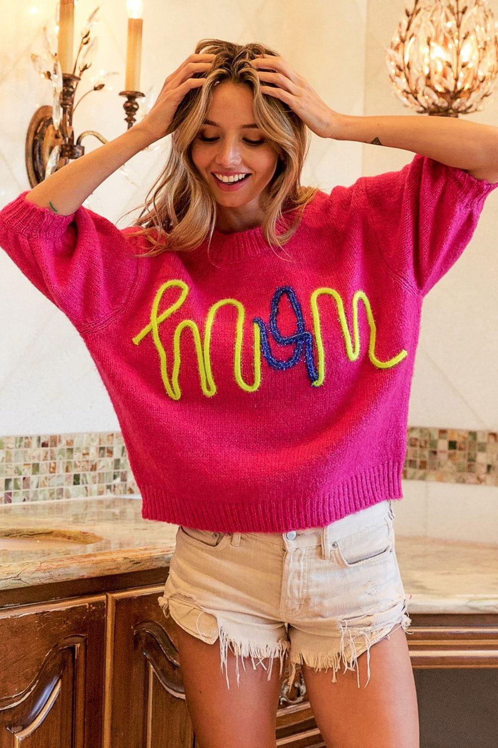 BiBi MOM Contrast Round Neck Sweater - Clothes For Her Online Store