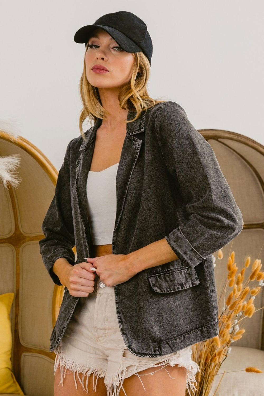 BiBi Single Breasted Washed Denim Blazer - Clothes For Her Online Store