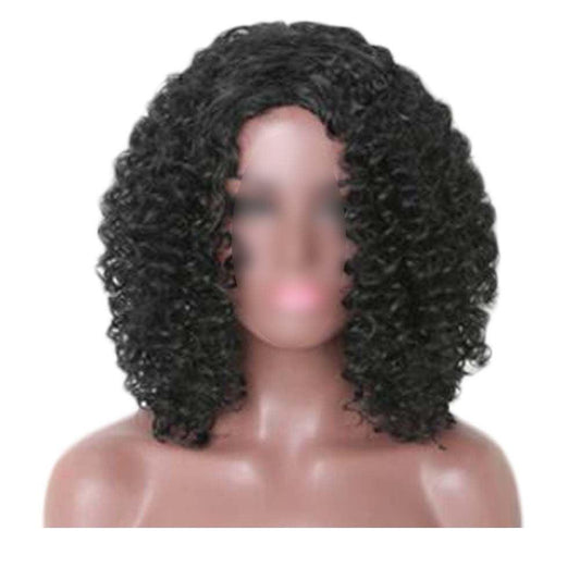 Black Afro Hair Wig Short Curly with Bangs Fluffy Wigs Synthetic Hair Full Wig,16 inch - Clothes For Her Online Store