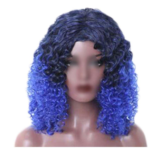 Black Blue Afro Hair Wig 2Tone Short Curly Fluffy Wigs with Bangs Synthetic Hair Full Wig,16 inch - Clothes For Her Online Store