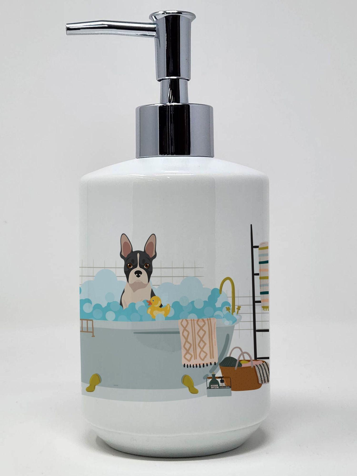 Black Boston Terrier Ceramic Soap Dispenser Hand Soap Dispenser Pump Bottles for Bathroom Kitchen, Empty Refillable Liquid Soap Container
