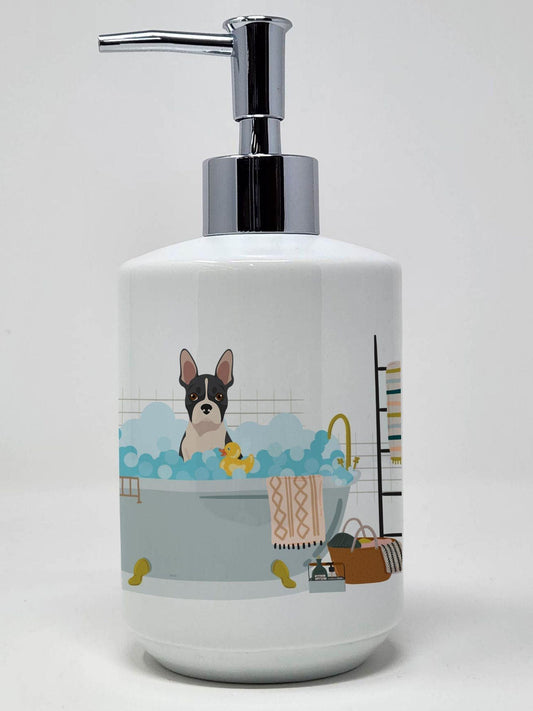 Black Boston Terrier Ceramic Soap Dispenser Hand Soap Dispenser Pump Bottles for Bathroom Kitchen, Empty Refillable Liquid Soap Container