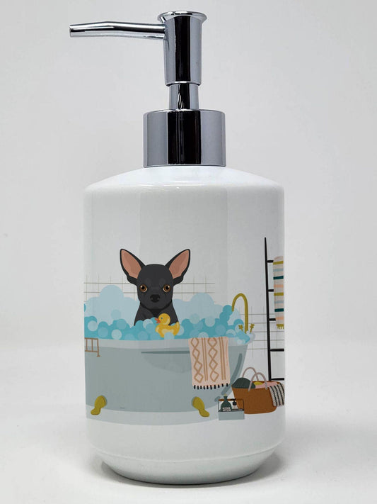 Black Chihuahua Ceramic Soap Dispenser Hand Soap Dispenser Pump Bottles for Bathroom Kitchen, Empty Refillable Liquid Soap Container