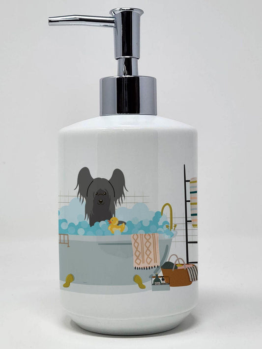 Black Chinese Crested in Bathtub Ceramic Soap Dispenser Hand Soap Dispenser Pump Bottles for Bathroom Kitchen, Empty Refillable Liquid Soap Container