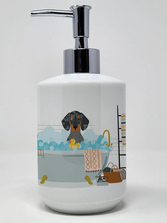 Black Dapple Dachshund Ceramic Soap Dispenser Hand Soap Dispenser Pump Bottles for Bathroom Kitchen, Empty Refillable Liquid Soap Container