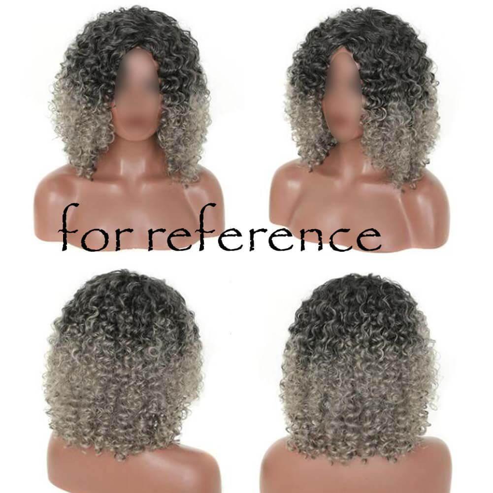 Black Dark Grey Afro Hair Wig 2Tone Short Curly Fluffy Wigs with Bangs Synthetic Hair Full Wig,16 inch - Clothes For Her Online Store
