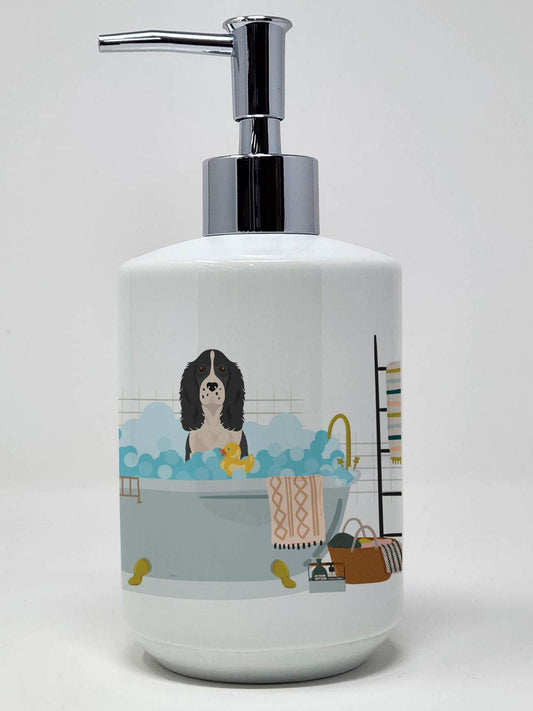 Black English Springer Spaniel Ceramic Soap Dispenser Hand Soap Dispenser Pump Bottles for Bathroom Kitchen, Empty Refillable Liquid Soap Container