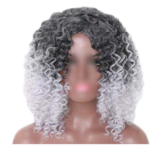 Black Grey Afro Hair Wig 2Tone Short Curly Fluffy Wigs with Bangs Synthetic Hair Full Wig,16 inch - Clothes For Her Online Store