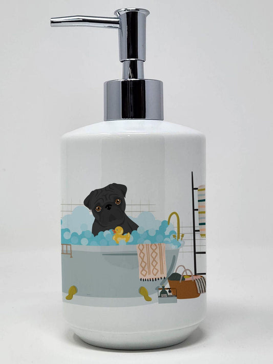 Black Pug Ceramic Soap Dispenser Hand Soap Dispenser Pump Bottles for Bathroom Kitchen, Empty Refillable Liquid Soap Container