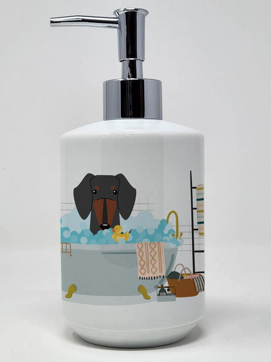Black Tan Dachshund in Bathtub Ceramic Soap Dispenser Hand Soap Dispenser Pump Bottles for Bathroom Kitchen, Empty Refillable Liquid Soap Container