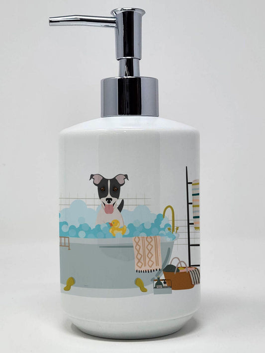 Black White Smooth Jack Russell Terrier Ceramic Soap Dispenser Hand Soap Dispenser Pump Bottles for Bathroom Kitchen, Empty Refillable Liquid Soap Container