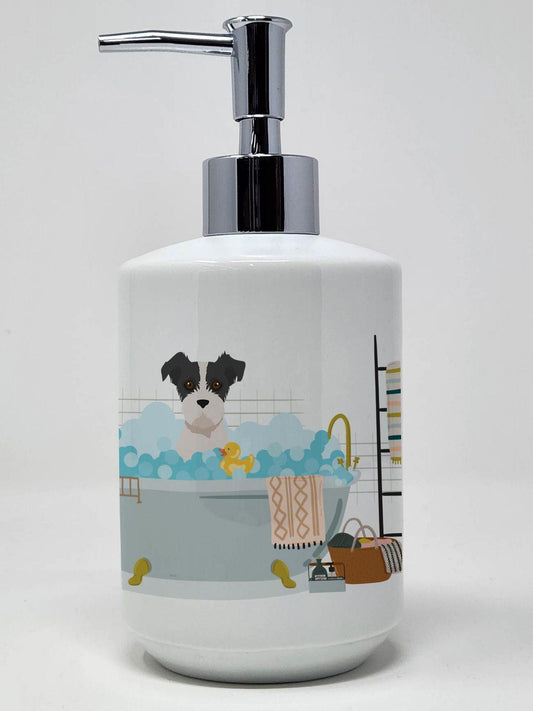 Black White Wirehair Jack Russell Terrier Ceramic Soap Dispenser Hand Soap Dispenser Pump Bottles for Bathroom Kitchen, Empty Refillable Liquid Soap Container