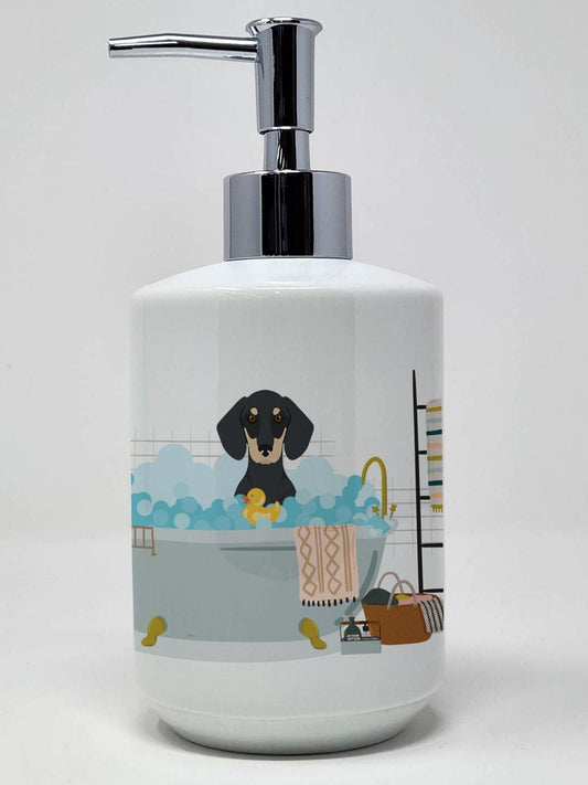 Black and Cream Dachshund Ceramic Soap Dispenser Hand Soap Dispenser Pump Bottles for Bathroom Kitchen, Empty Refillable Liquid Soap Container