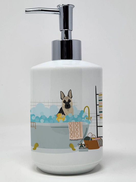 Black and Silver German Shepherd Ceramic Soap Dispenser Hand Soap Dispenser Pump Bottles for Bathroom Kitchen, Empty Refillable Liquid Soap Container