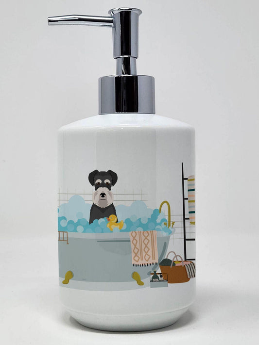 Black and Silver Natural Ears Schnauzer Ceramic Soap Dispenser Hand Soap Dispenser Pump Bottles for Bathroom Kitchen, Empty Refillable Liquid Soap Container