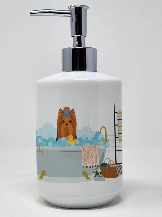 Black and Tan Full Coat Yorkshire Terrier Ceramic Soap Dispenser Hand Soap Dispenser Pump Bottles for Bathroom Kitchen, Empty Refillable Liquid Soap Container