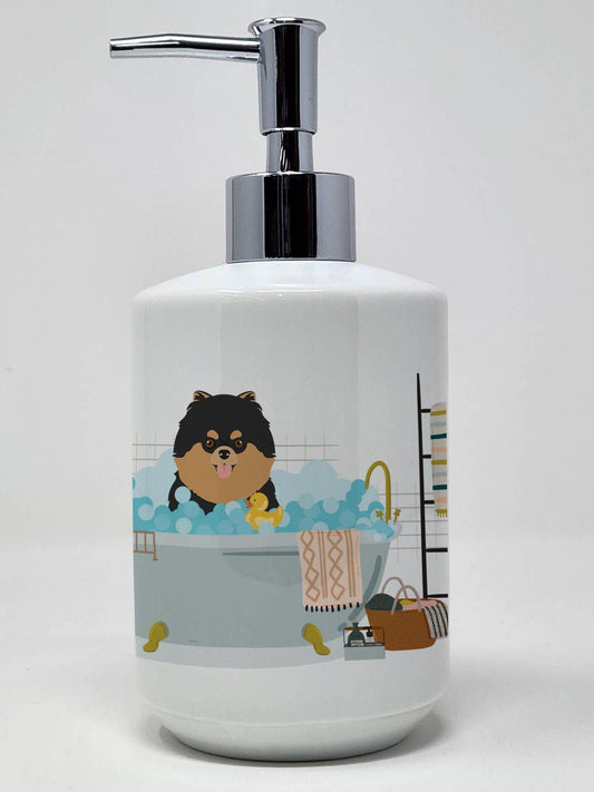 Black and Tan Pomeranian Ceramic Soap Dispenser Hand Soap Dispenser Pump Bottles for Bathroom Kitchen, Empty Refillable Liquid Soap Container