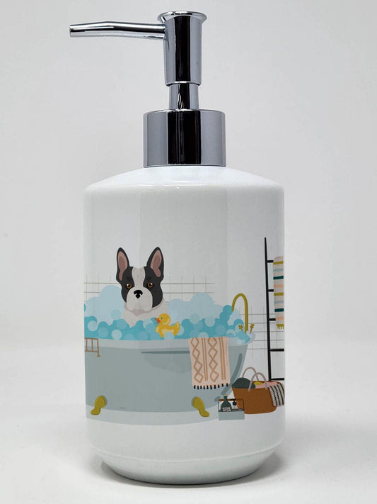 Black and White French Bulldog Ceramic Soap Dispenser Hand Soap Dispenser Pump Bottles for Bathroom Kitchen, Empty Refillable Liquid Soap Container