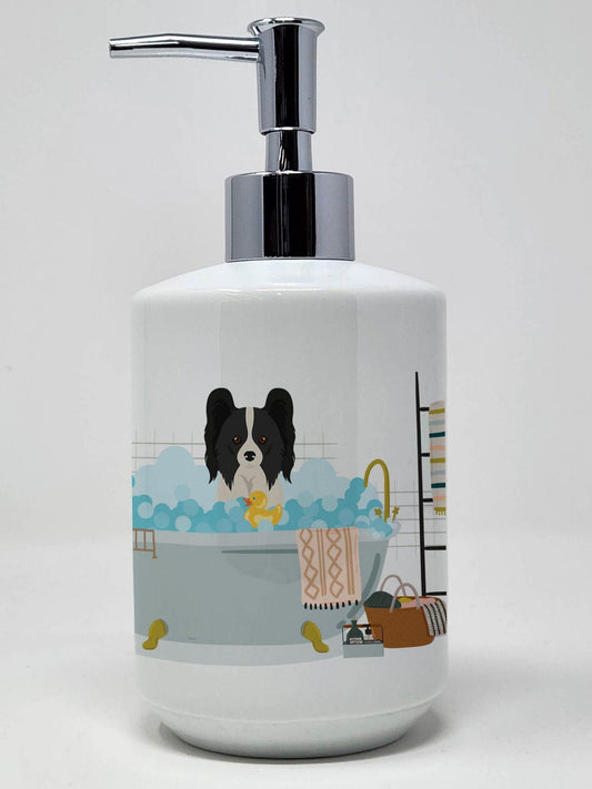 Black and White Papillon Ceramic Soap Dispenser Hand Soap Dispenser Pump Bottles for Bathroom Kitchen, Empty Refillable Liquid Soap Container