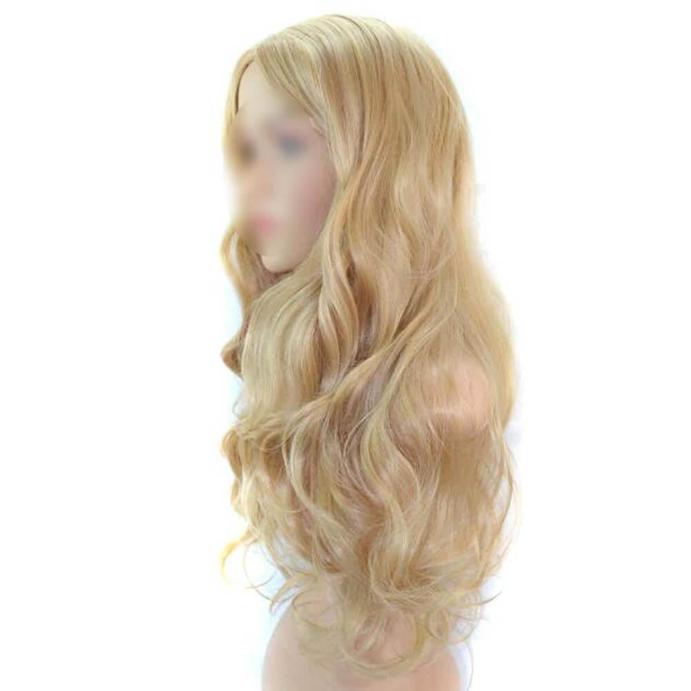 Blonde Women's Hair Wig Middle Part Bangs Big Waves Long Curly Hair Full Wig,28 inch - Clothes For Her Online Store