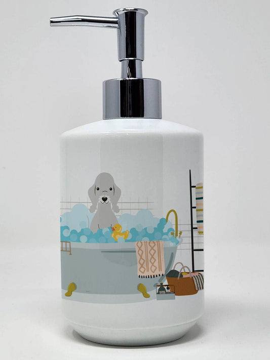 Blue Bedlington Terrier in Bathtub Ceramic Soap Dispenser Hand Soap Dispenser Pump Bottles for Bathroom Kitchen, Empty Refillable Liquid Soap Container