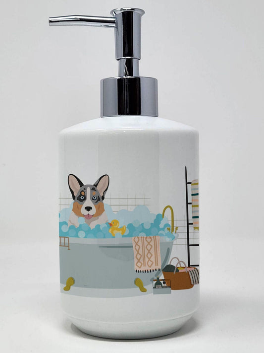Blue Merle Cardigan Corgi Ceramic Soap Dispenser Hand Soap Dispenser Pump Bottles for Bathroom Kitchen, Empty Refillable Liquid Soap Container