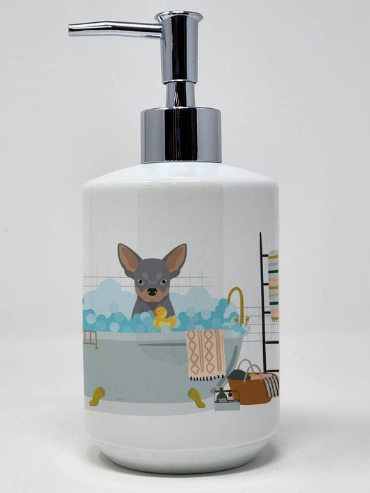 Blue and Tan Chihuahua Ceramic Soap Dispenser Hand Soap Dispenser Pump Bottles for Bathroom Kitchen, Empty Refillable Liquid Soap Container