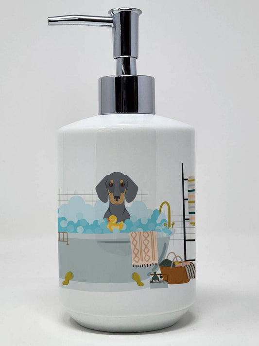 Blue and Tan Dachshund Ceramic Soap Dispenser Hand Soap Dispenser Pump Bottles for Bathroom Kitchen, Empty Refillable Liquid Soap Container