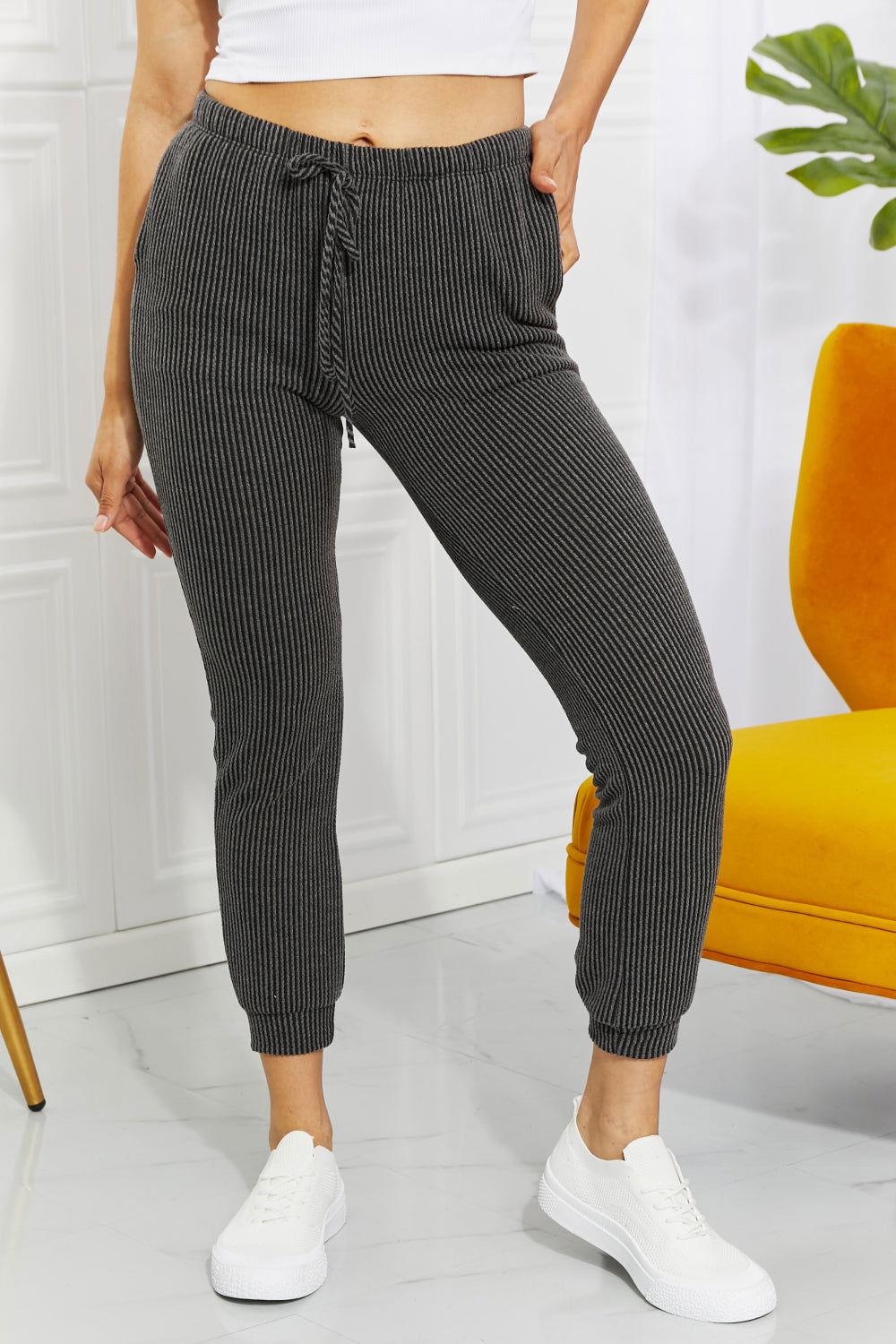 Blumin Apparel Full Size Easy Living Ribbed Joggers - Clothes For Her Online Store
