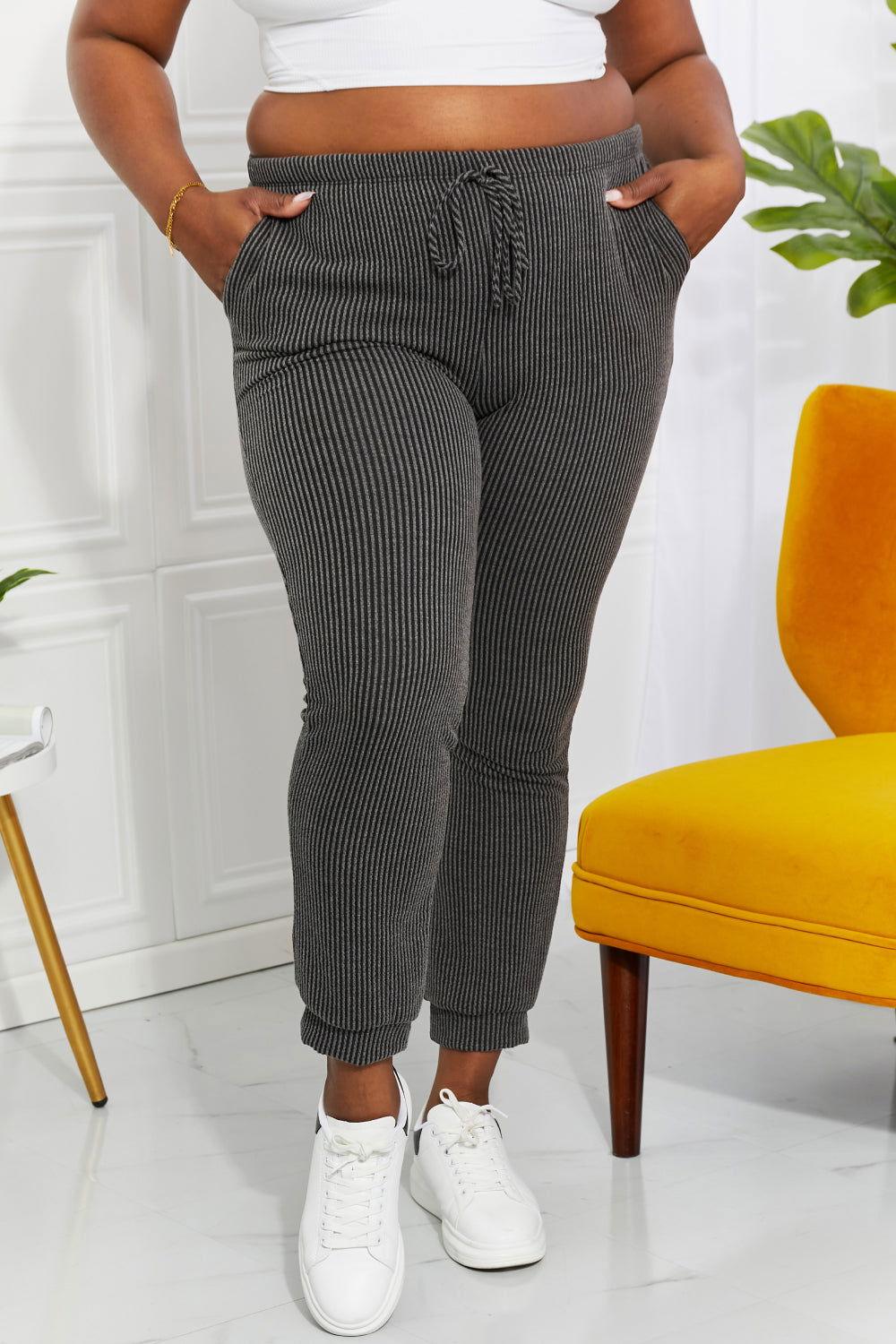 Blumin Apparel Full Size Easy Living Ribbed Joggers - Clothes For Her Online Store