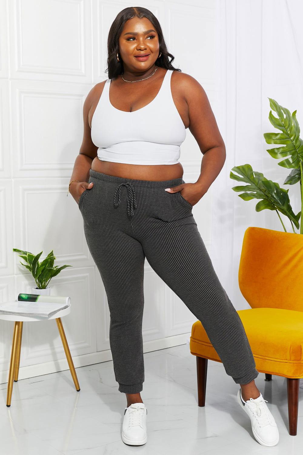 Blumin Apparel Full Size Easy Living Ribbed Joggers - Clothes For Her Online Store
