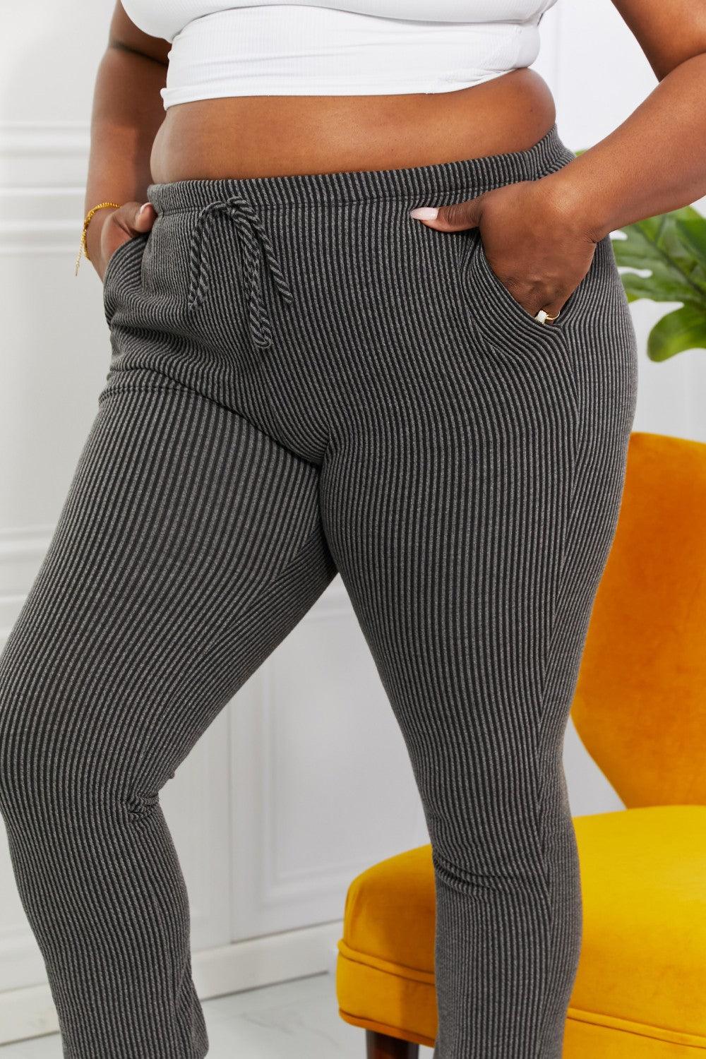 Blumin Apparel Full Size Easy Living Ribbed Joggers - Clothes For Her Online Store