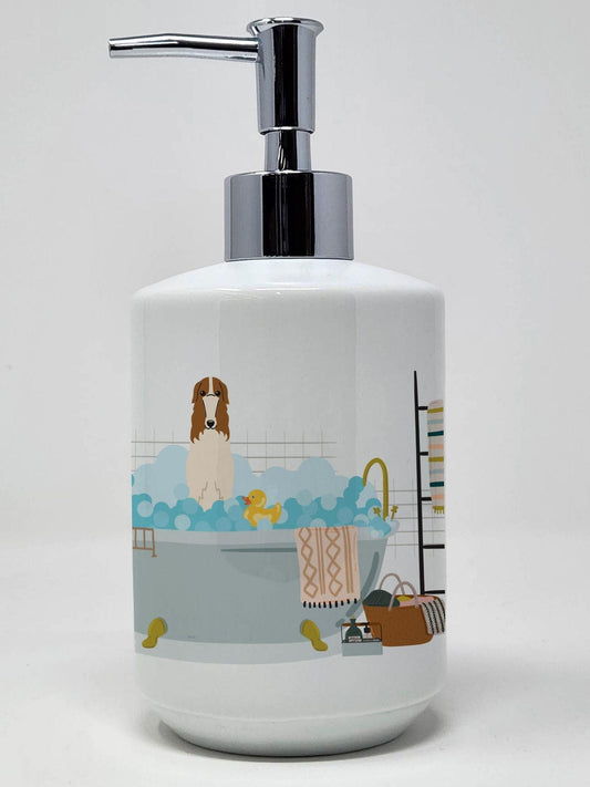 Borzoi in Bathtub Ceramic Soap Dispenser Hand Soap Dispenser Pump Bottles for Bathroom Kitchen, Empty Refillable Liquid Soap Container