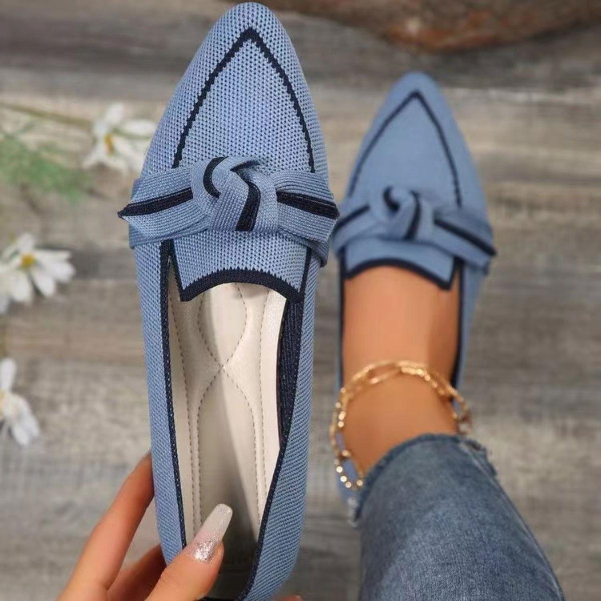 Bow Contrast Trim Point Toe Loafers - Clothes For Her Online Store