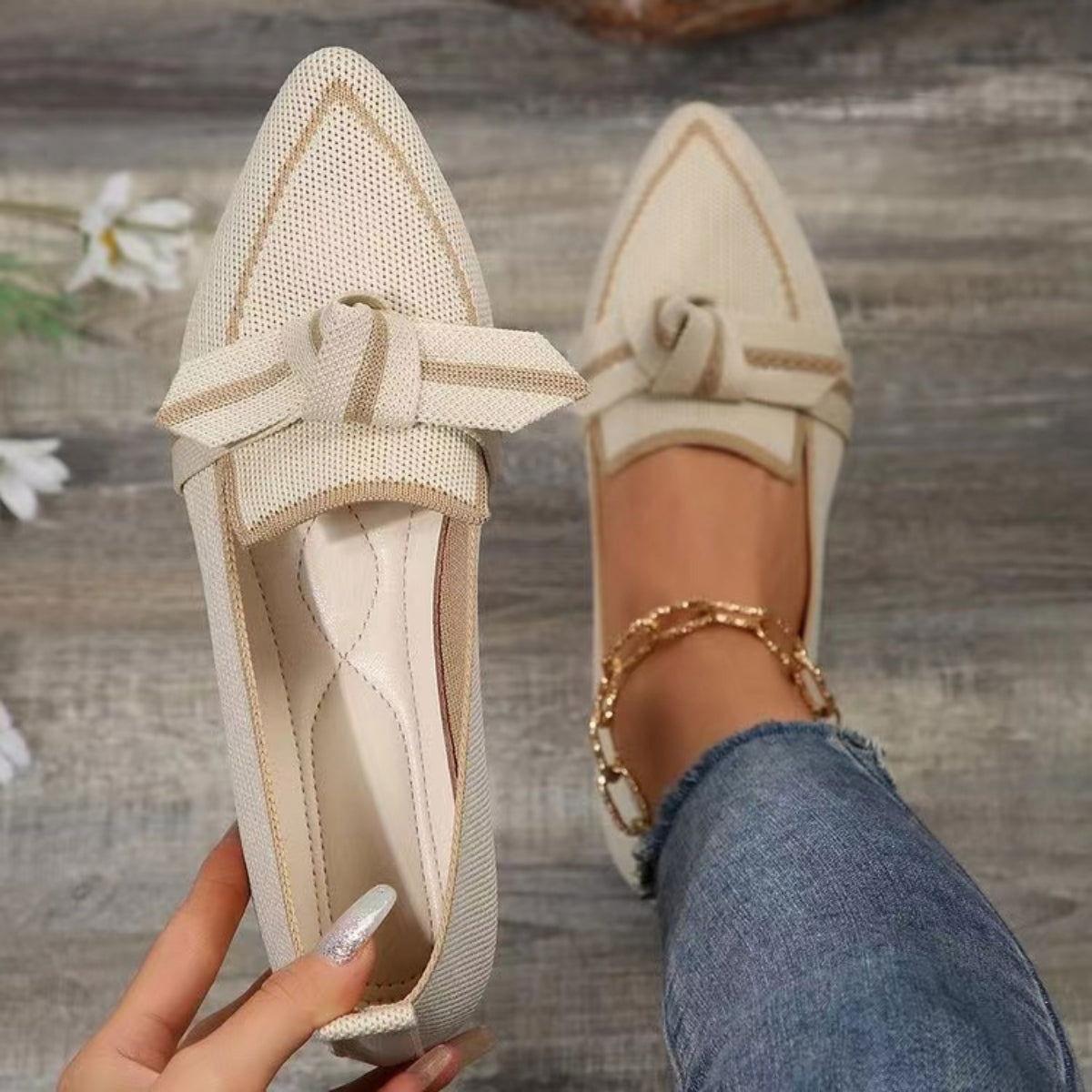 Bow Contrast Trim Point Toe Loafers - Clothes For Her Online Store