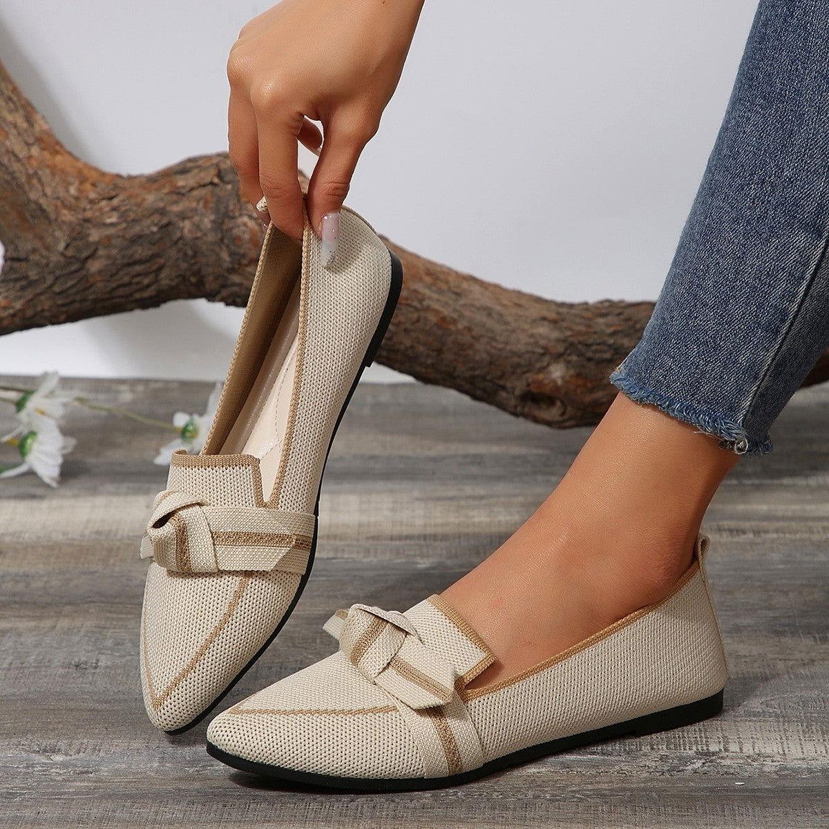 Bow Contrast Trim Point Toe Loafers - Clothes For Her Online Store