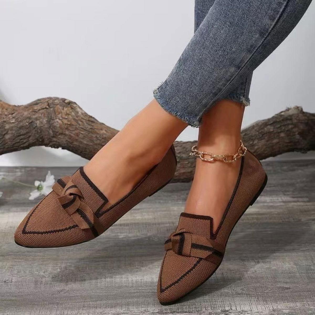 Bow Contrast Trim Point Toe Loafers - Clothes For Her Online Store