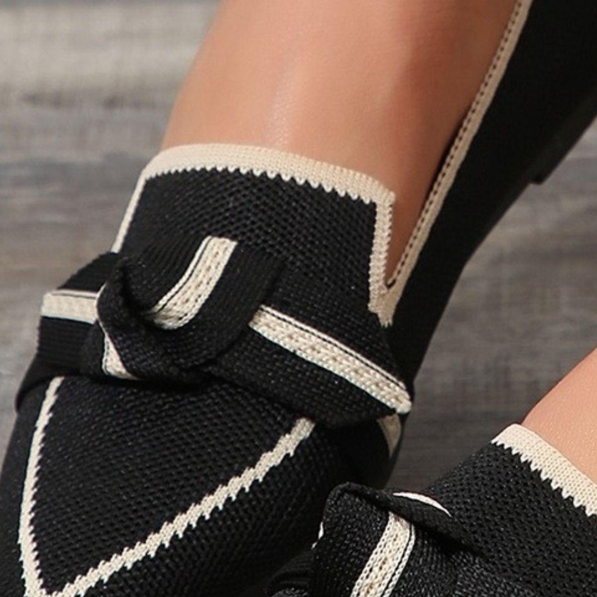 Bow Contrast Trim Point Toe Loafers - Clothes For Her Online Store