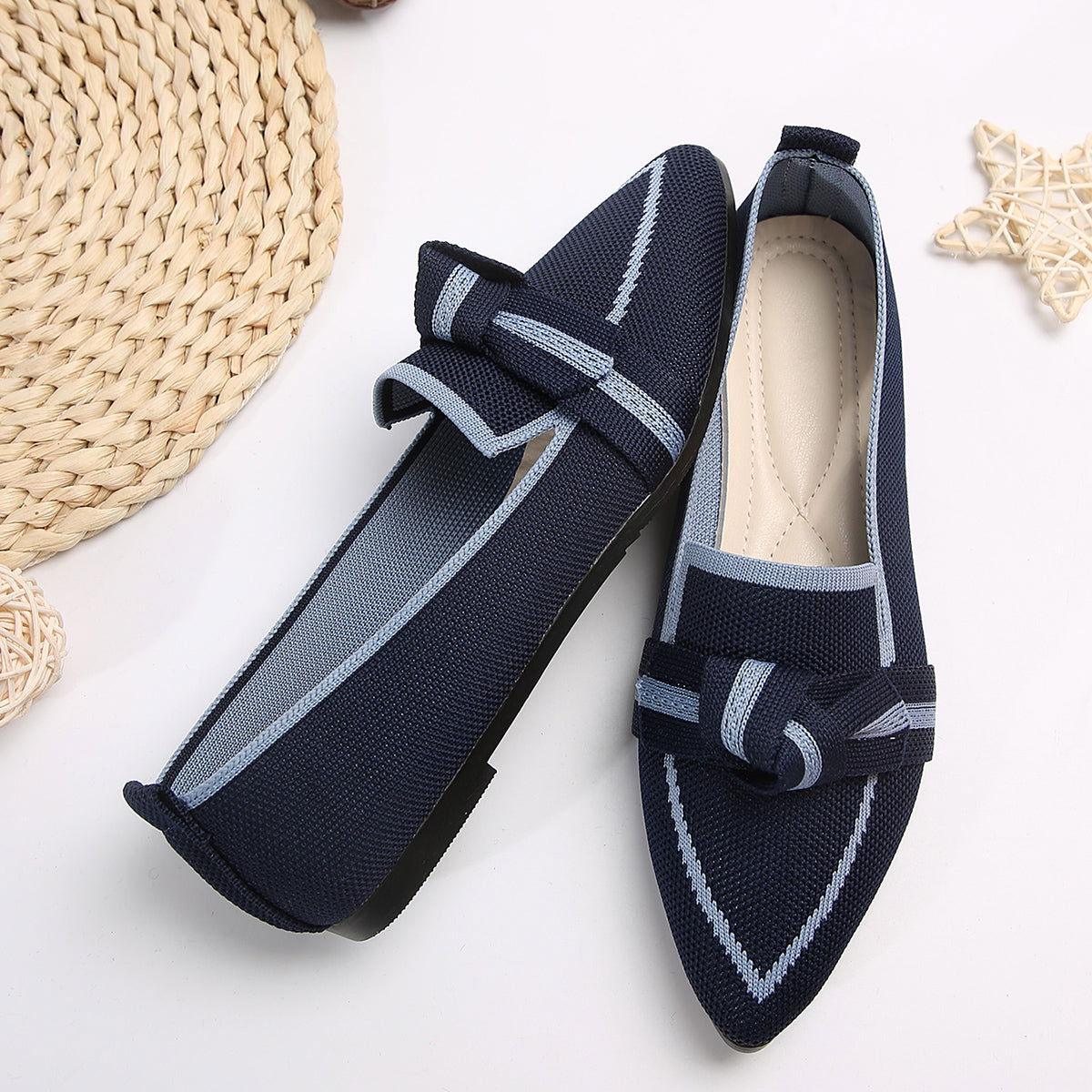Bow Contrast Trim Point Toe Loafers - Clothes For Her Online Store