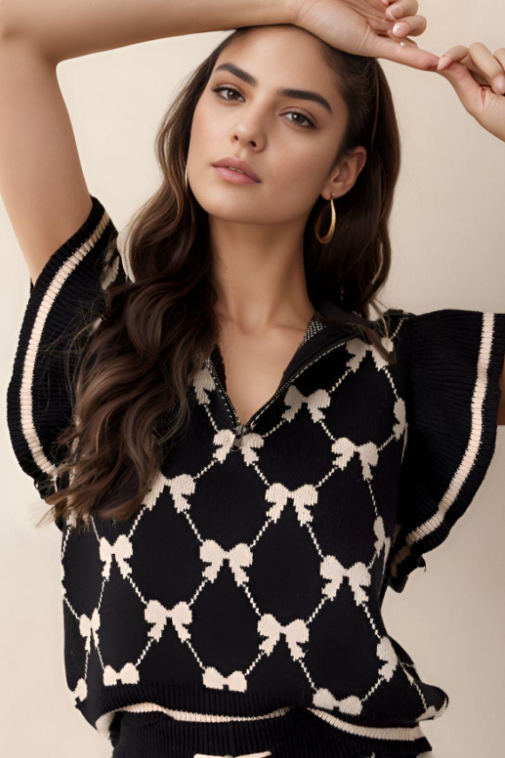 Bow Half Zip Sweater Vest - Clothes For Her Online Store