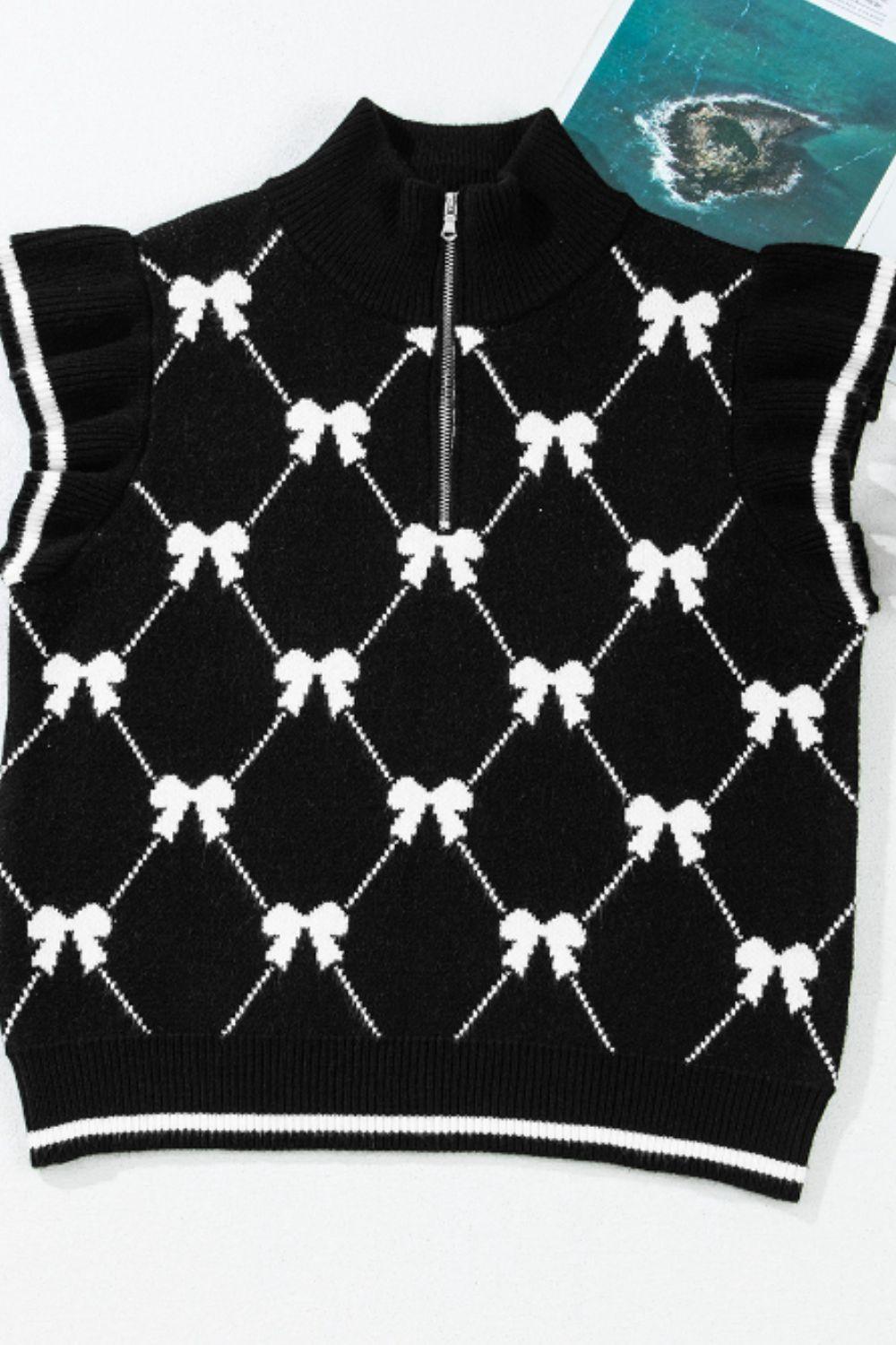Bow Half Zip Sweater Vest - Clothes For Her Online Store