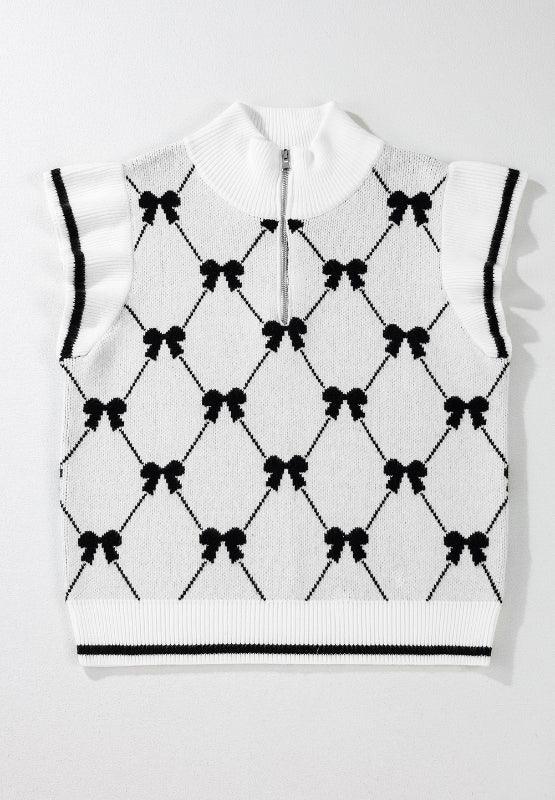 Bow Half Zip Sweater Vest - Clothes For Her Online Store